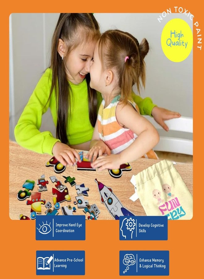 Fun Fry Montessori Wooden Jigsaw Puzzles Gift for Kids & Children Ages 2-5 Years with 6 Shapes -Educational Wooden Puzzles for Kids for Age 2 Puzzle Toys Year Old Boys Girls Kids (6 Vehicles) - Image 2